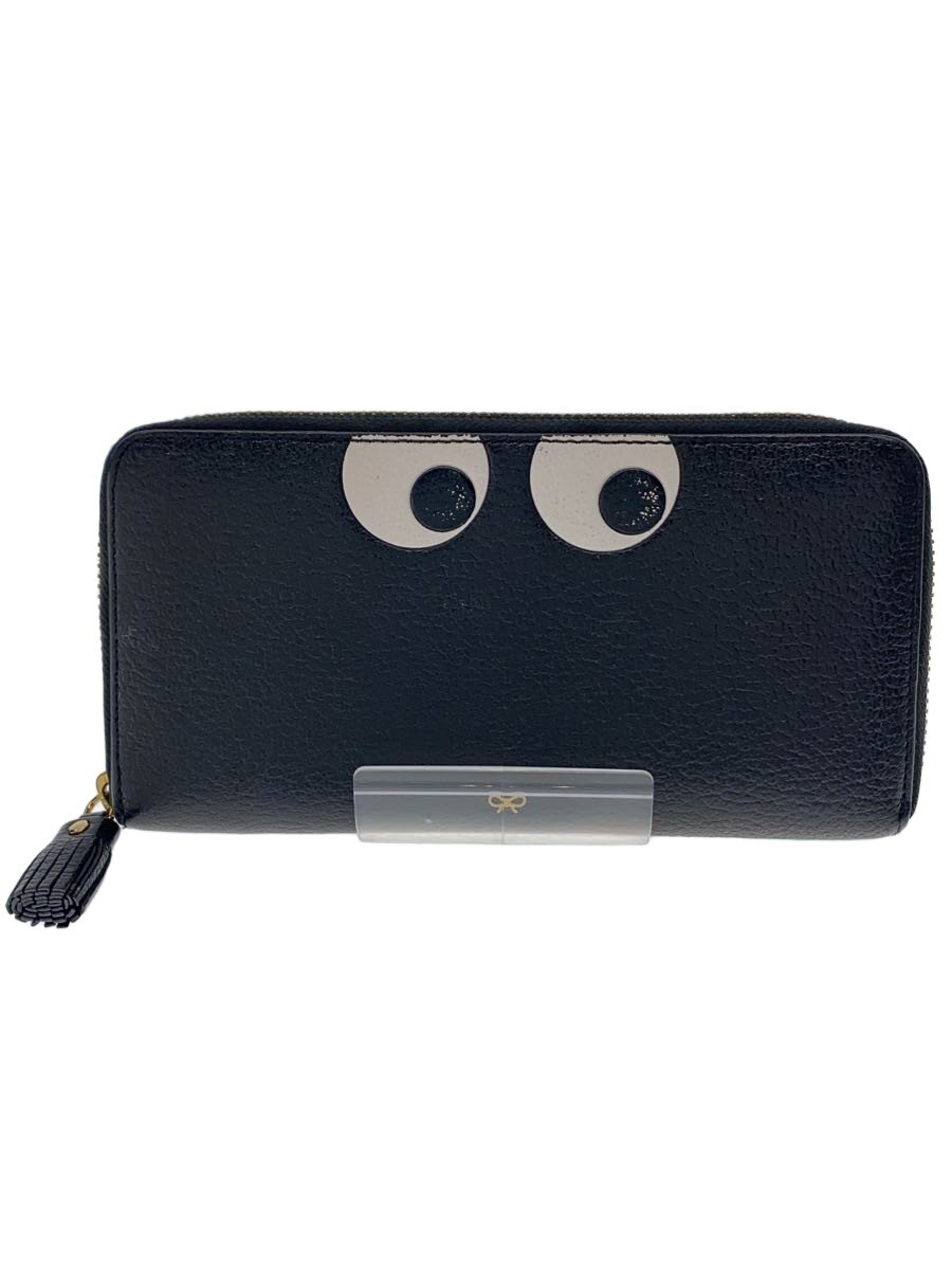 【中古】ANYA HINDMARCH◆擦れ有/ラウンドジップ/Eyes/タッセル/長紙入れ/なめし革/BLK/レディース【服飾雑貨他】
