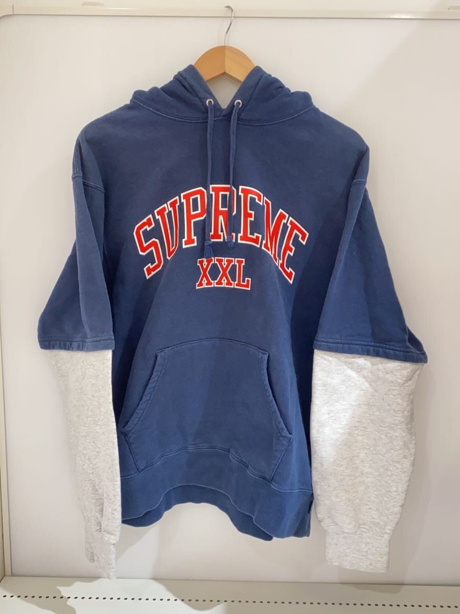 【中古】Supreme◆20ss/XXL HOODED SWEATSHIRT/レイヤードパーカー/M/綿織物/NVY/刷り上げる【メンズウェア】