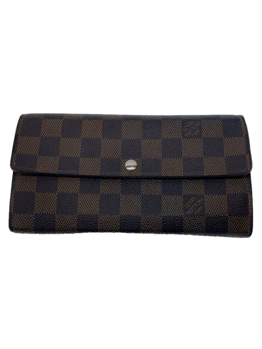【中古】LOUIS VUITTON◆1)ポルト・フォイユ・サラ_ダミエ・エベヌ_BRW/PVC/BRW/レディース【服飾雑貨他】