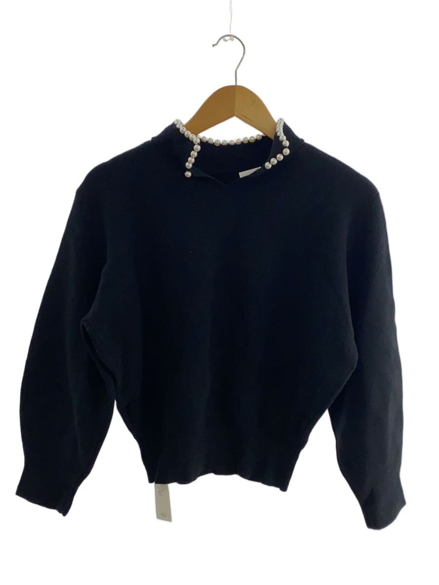 【中古】TREFLE＋1◆引き舟付/パールネックニットトップス/FREE/綿織物/BLK/230208U【レディースお召しもの】