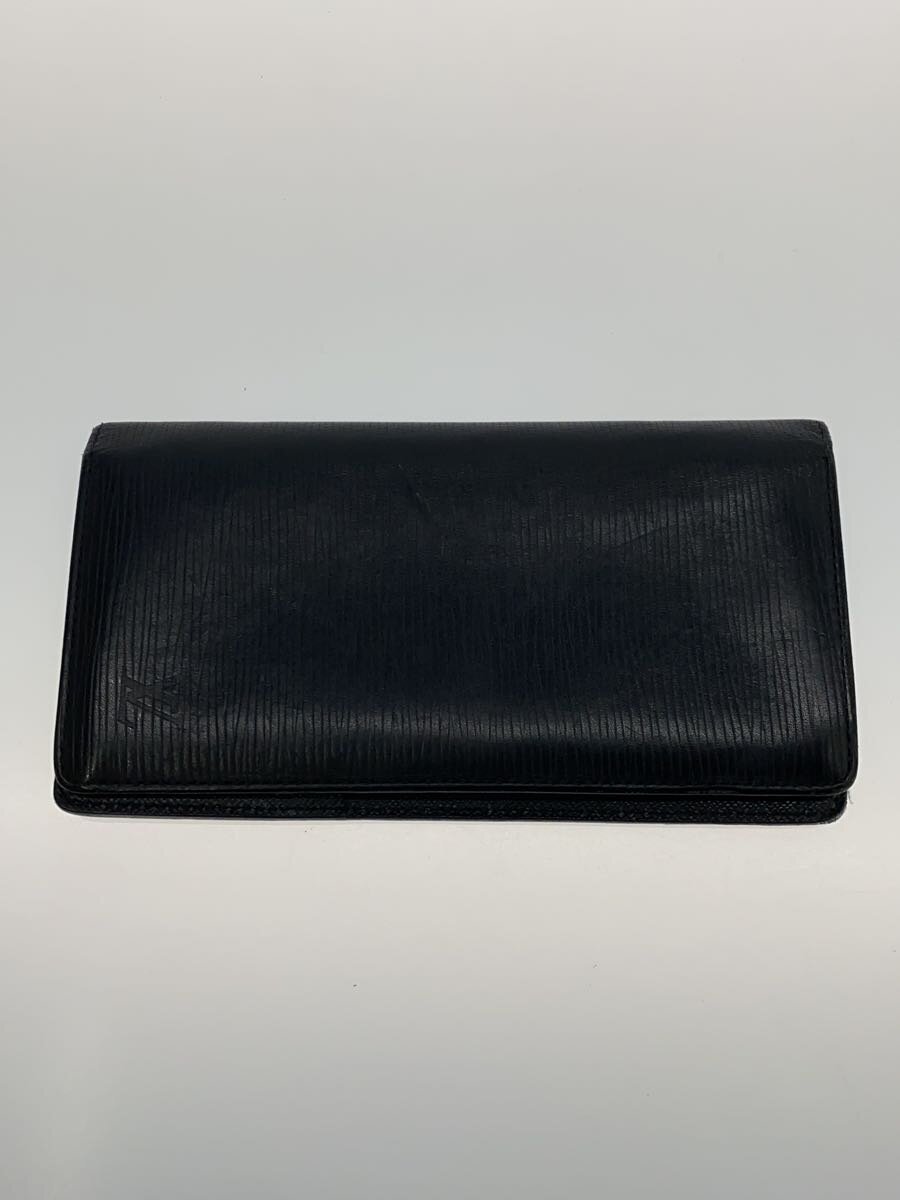 【中古】LOUIS VUITTON◆2)ポルト・フォイユ・ブラザ_エピ_BLK/レザー/BLK/メンズ【服飾雑貨他】