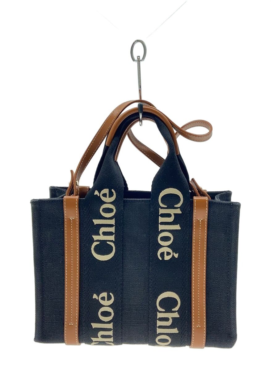 【中古】Chloe◆ハンドバック/--/BLK/ウッディ スモール トートバッグ/2way/? NULL ?【御徒面子】