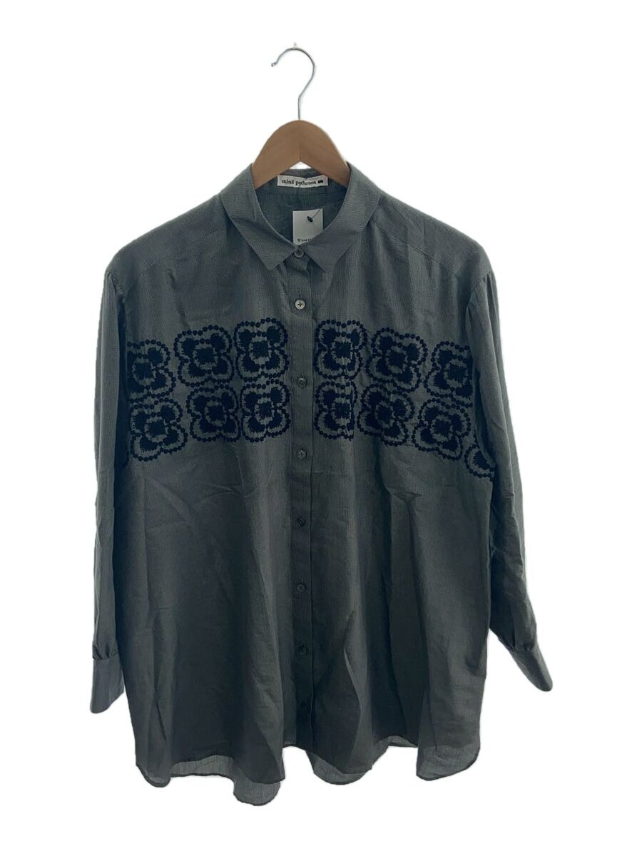 【中古】mina perhonen◆blumen/長袖プルオーバー/42/絹地/GRY/総柄/aca1338【レディースお召しもの】