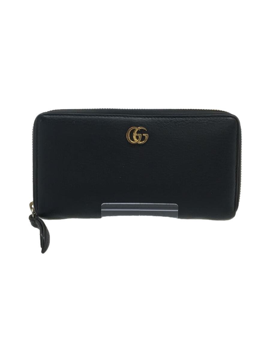【中古】GUCCI◆長紙入れ/なめし革/BLK/メンズ【服飾雑貨他】