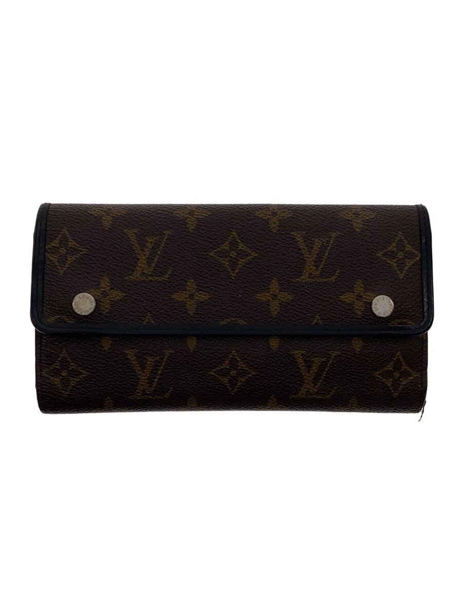 【中古】LOUIS VUITTON◆ポルト・フォイユ・ロン_モノグラム・マカサー_チェーン店/PVC/BRW/メンズ【服飾雑貨他】