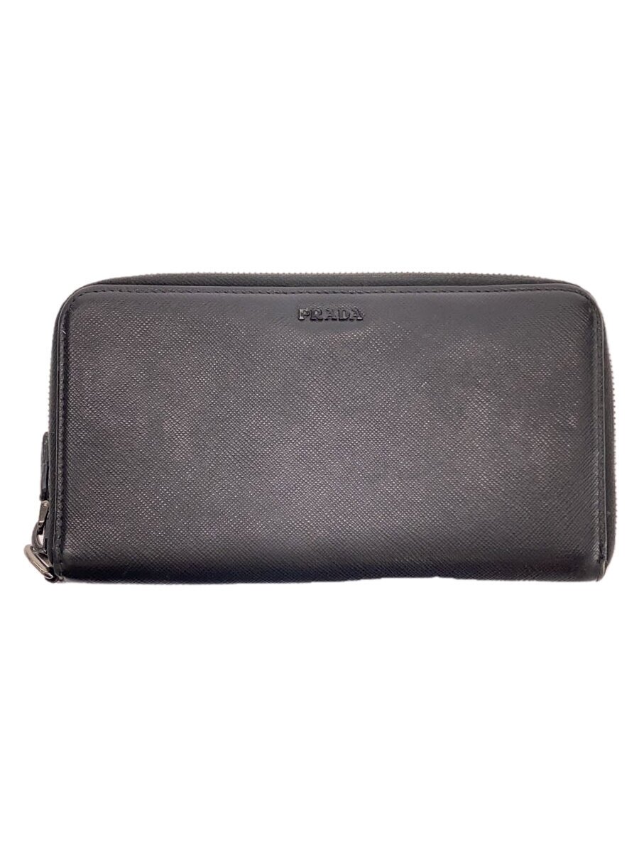 【中古】PRADA◆長紙入れ/PVC/BLK/無地/メンズ/サフィアーノ【服飾雑貨他】