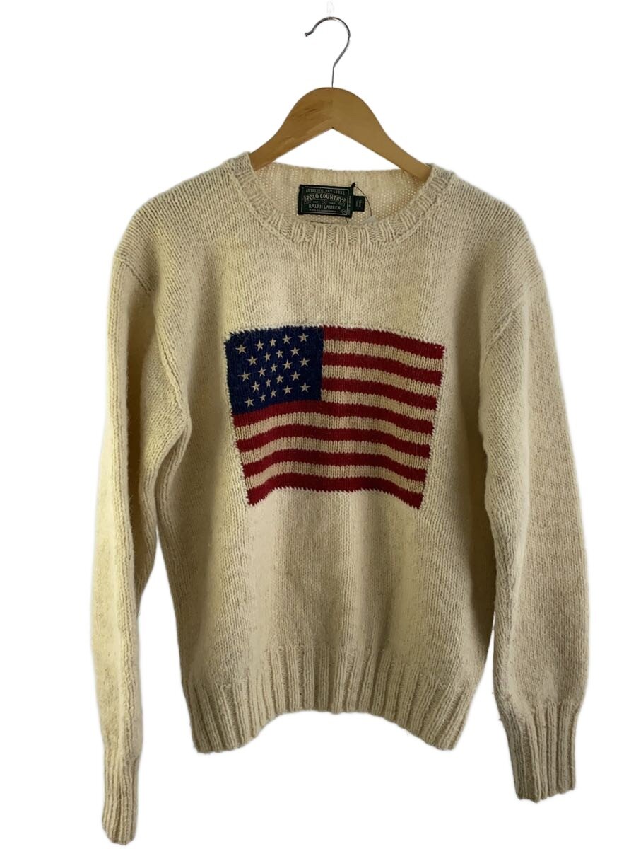 【中古】RALPH LAUREN◆編み物・プルオーバー(朦々たる)/M/羊毛/皮膚軟化剤/POLO COUNTRY/星条旗/物質の状態思いめぐらす【メンズウェア】