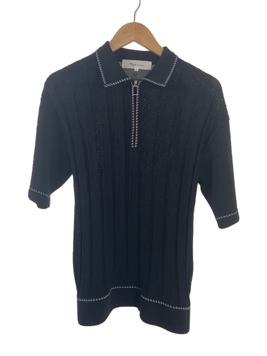 【中古】Time is on◆Time is on FRAMED COLLAR FRONT PANEL POLO スポーツシャツ/O/綿織物/BLK【メンズウェア】