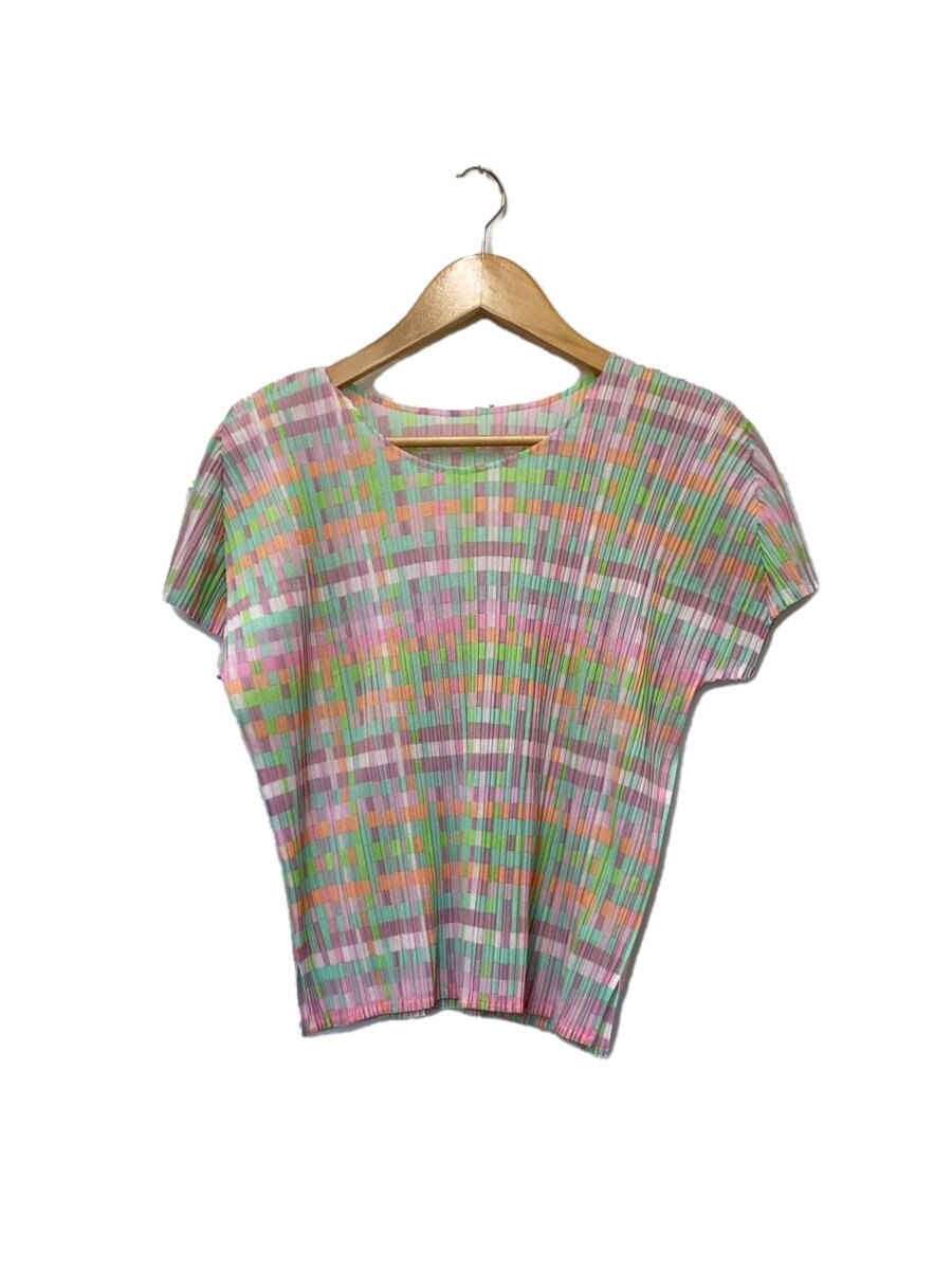 【中古】PLEATS PLEASE ISSEY MIYAKE◆モザイック柄プリーツカットソー/3/ポリエステル/マルチ色合い/PP51-JK632【レディース御召しもの】