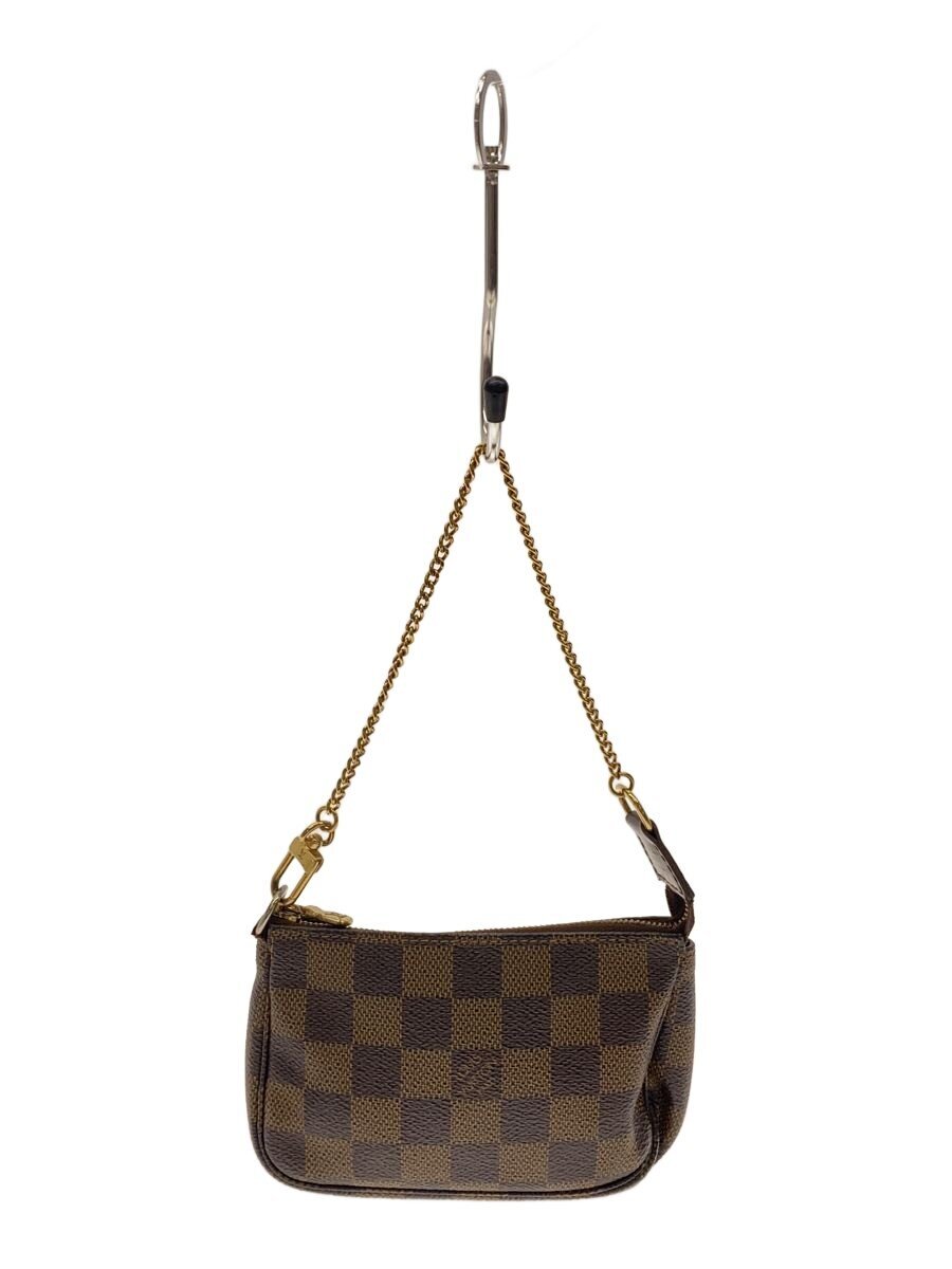 【中古】LOUIS VUITTON◆ミニ・ポシェット・アクセソワール_ダミエ・エベヌ/PVC/赤銅色【御徒面子】
