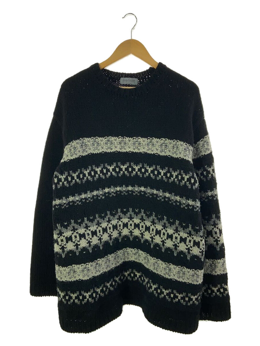 【中古】yohji yamamoto POUR HOMME◆ジャガードニット/スウェーター(朦々たる)/3/羊毛/BLK/総柄/HE-K24-181【メンズウェア】