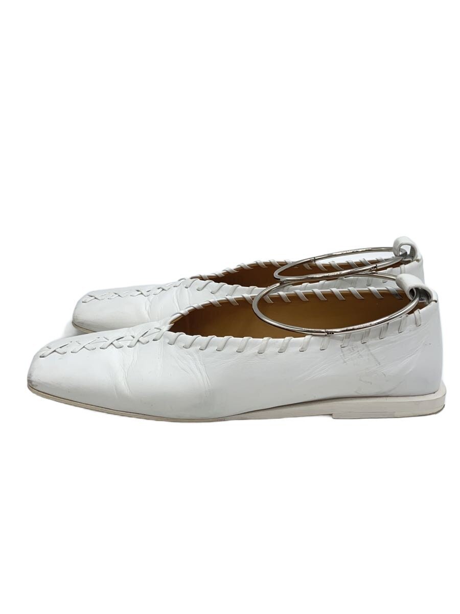 【中古】JIL SANDER◆バレエフラットシューズ/金属元素アンクル/38/WHT/なめし革/擦れ当て嵌める感有//【シューズ】