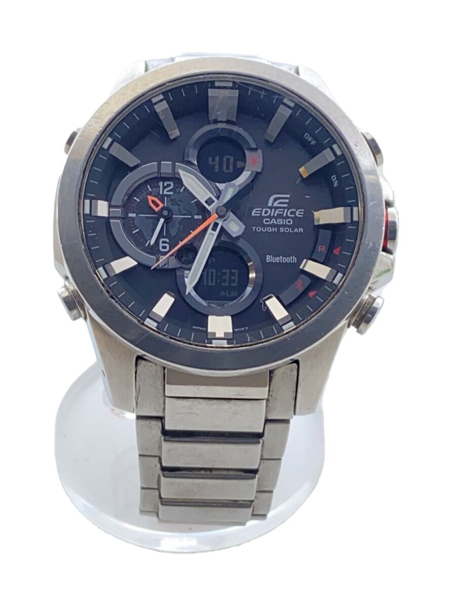 【中古】CASIO◆ソーラーウオッチ・EDIFICE/デジアナ/--/BLK/SLV//【服飾雑貨他】