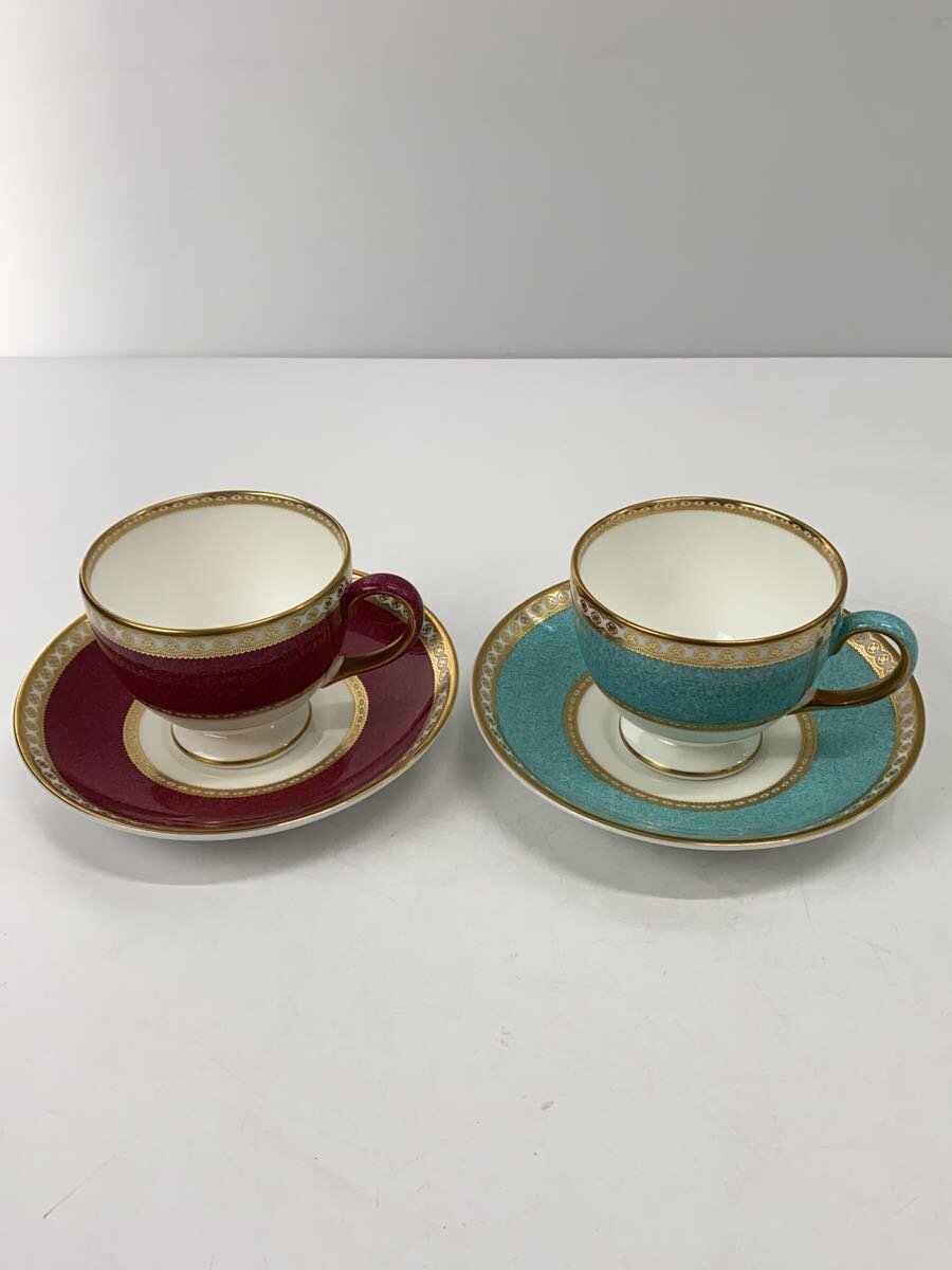 【中古】WEDGWOOD◆カップ&ソーサー/ユーランダーパウダー/ルビー/ターコイズ/2客セット【キッチン用品】