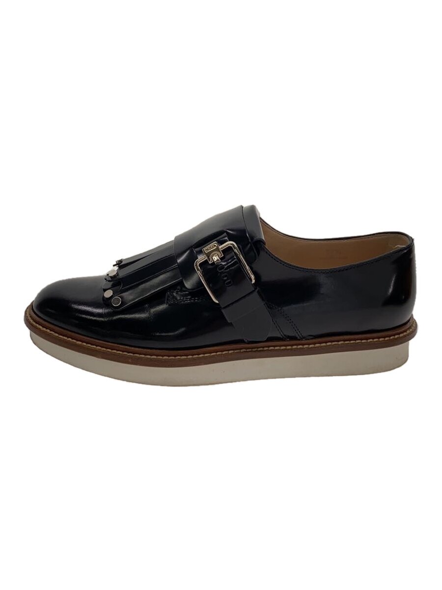【中古】TOD’S◆フリンジ/置き目毛皮/37.5/BLK/なめし革【シューズ】