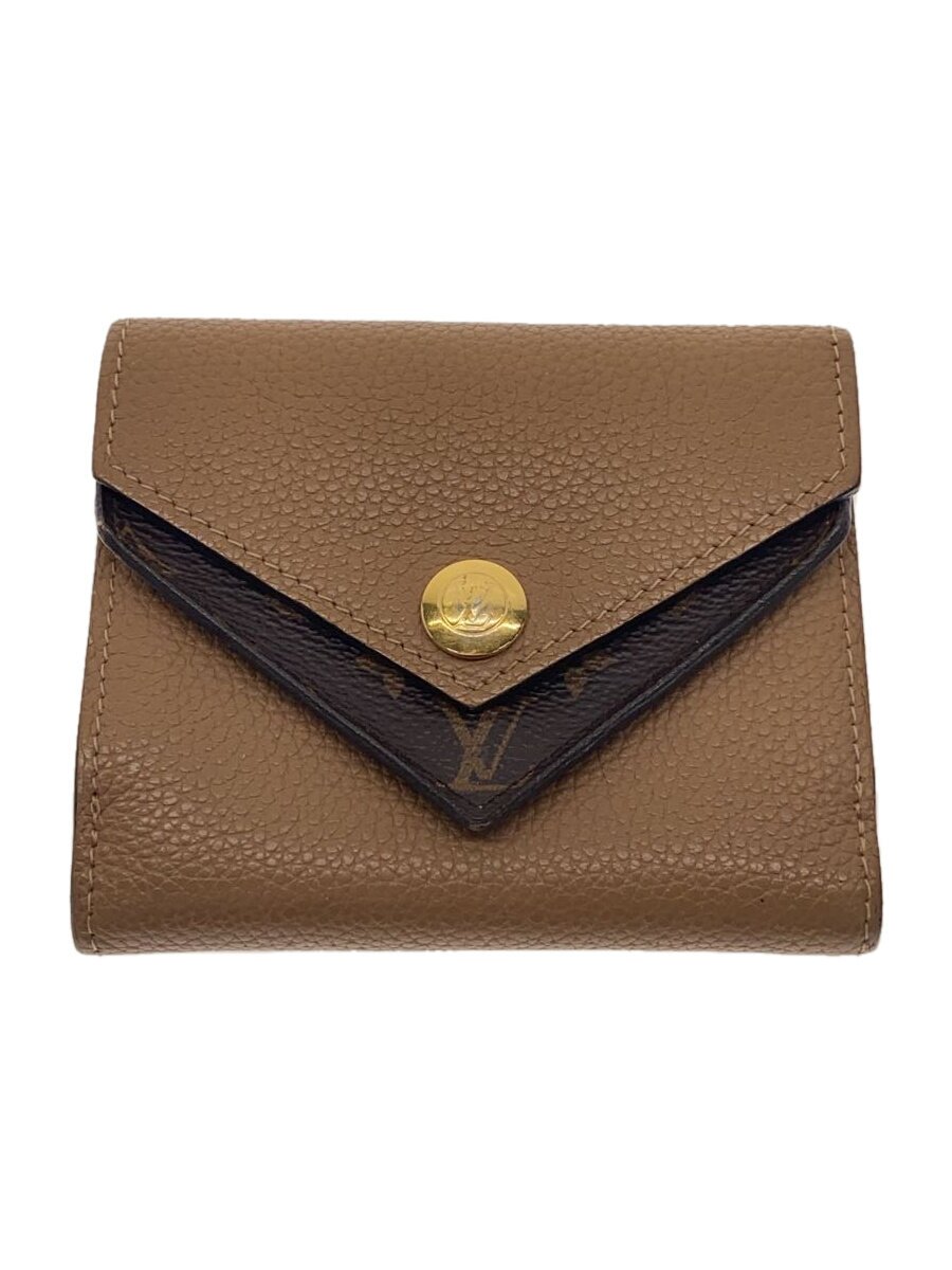 【中古】LOUIS VUITTON◆ポルト・フォイユ・ドゥーブルV・コンパクト_カーフレザー_モノグラム・キャンバス_BEG/牛革/BEG【服飾雑貨他】