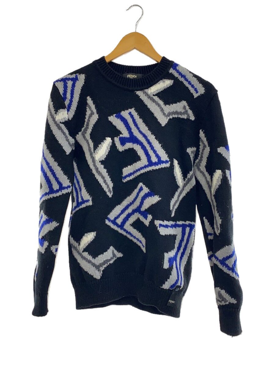 【中古】FENDI◆FFフラグメントニット/44/羊毛/BLK/総柄/FZX013 人工知能学37【メンズウェア】