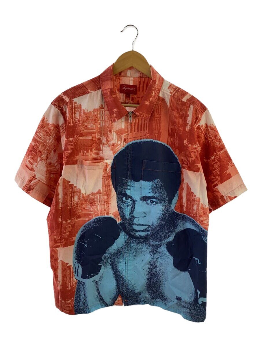 【中古】Supreme◆21SS/Muhammad Ali Zip Up S/S Shirt/半袖プルオーバー/L/綿織物/RED/総柄//【メンズウェア】