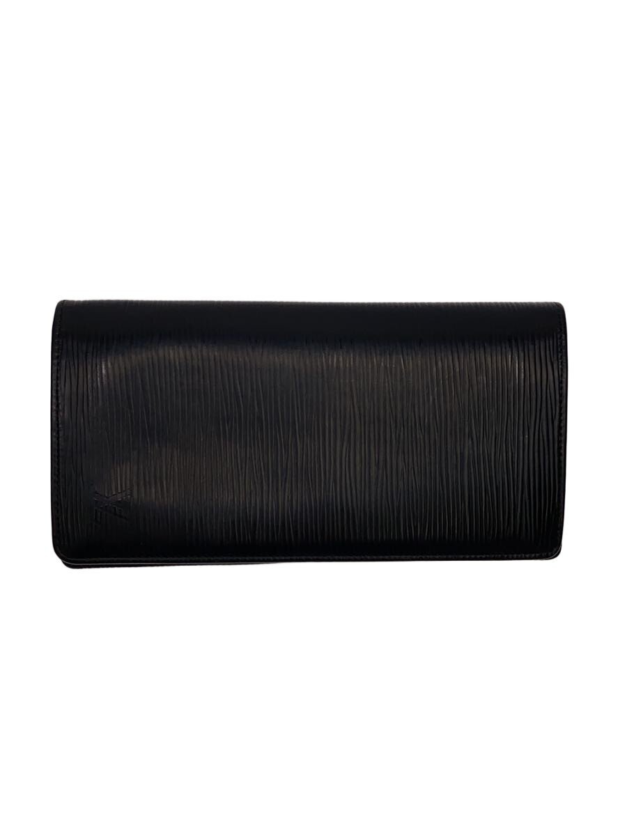 【中古】LOUIS VUITTON◆2)ポルト・フォイユ・ブラザ_エピ/なめし革/BLK/メンズ【服飾雑貨他】