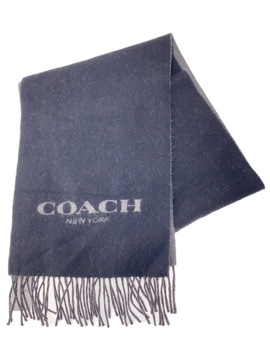 【中古】COACH◆えり巻き/羊毛/BLK/無地/レディース【服飾雑貨他】