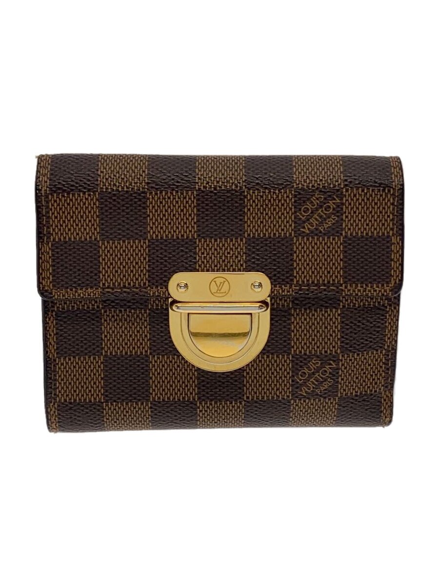【中古】LOUIS VUITTON◆ポルト・フォイユ・コアラ_ダミエ・エベヌ_BRW/PVC/BRW/レディース【服飾雑貨他】