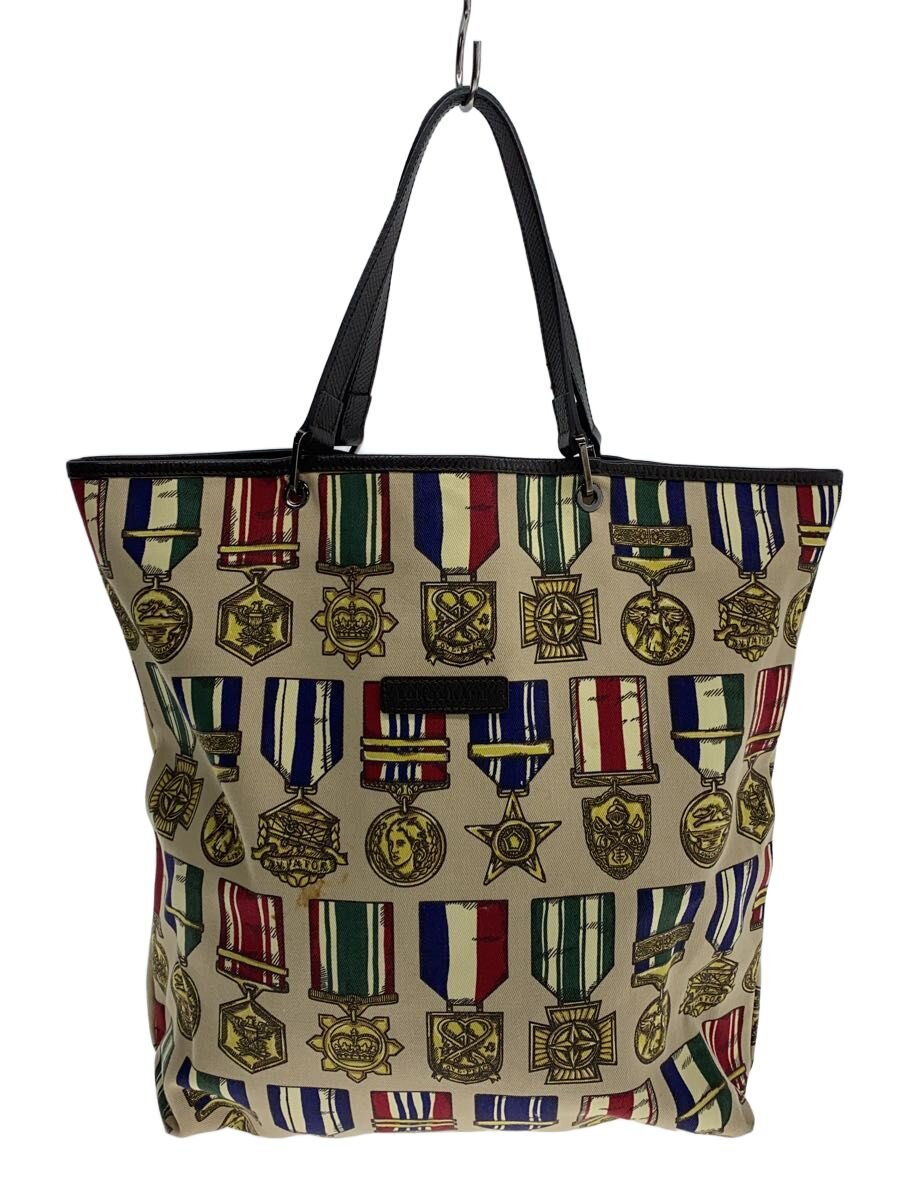 【中古】JEREMY SCOTT◆トートバッグ/帆布/BEG/総柄【御徒面子】