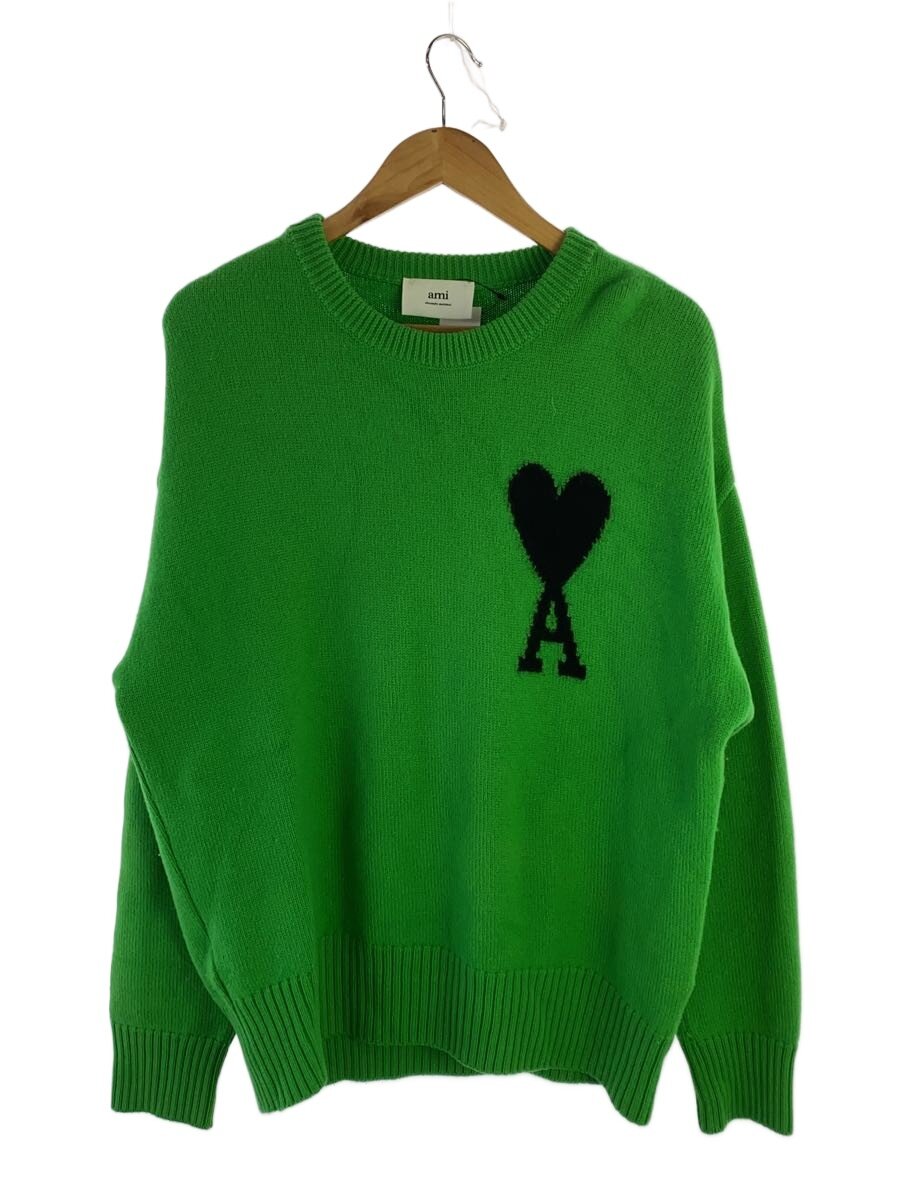 【中古】AMI Alexandre Mattiussi◆AMI DE COEUR CREW NECK SWEATER/編み物/M/羊毛/GRN/UKS002.018【メンズウェア】