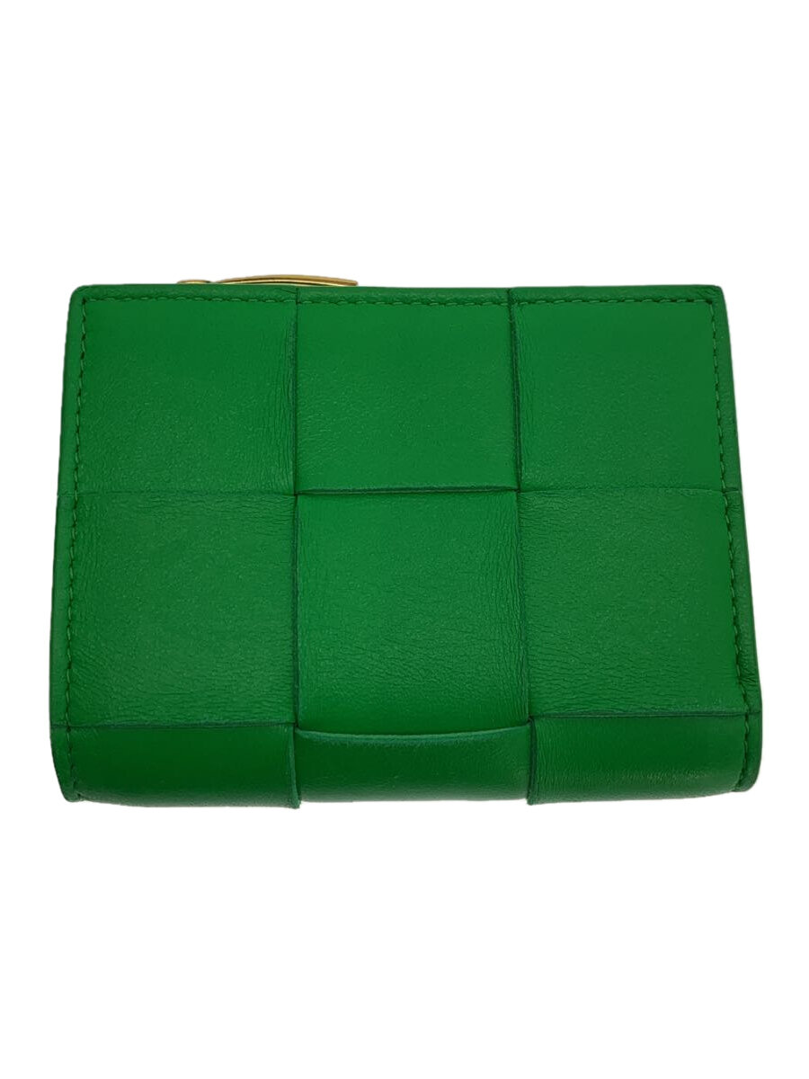 【中古】BOTTEGA VENETA◆マキシイントレチャート/テープ スモール/2つ折り金入れ/なめし革/パラキート/GRN/レディース//【服飾雑貨他】