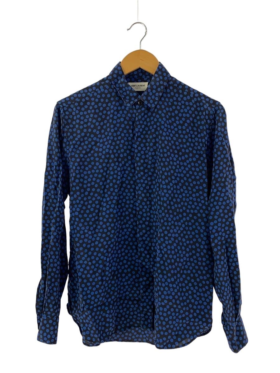 【中古】SAINT LAURENT◆シルクドットシャツ/38/絹地/BLU/点点【メンズウェア】