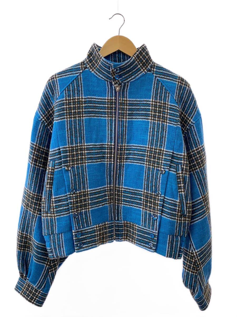 【中古】SEVESKIG◆tweed plaid swing jacket/上衣/L/毛糸/BLU/照合のしるし【メンズウェア】