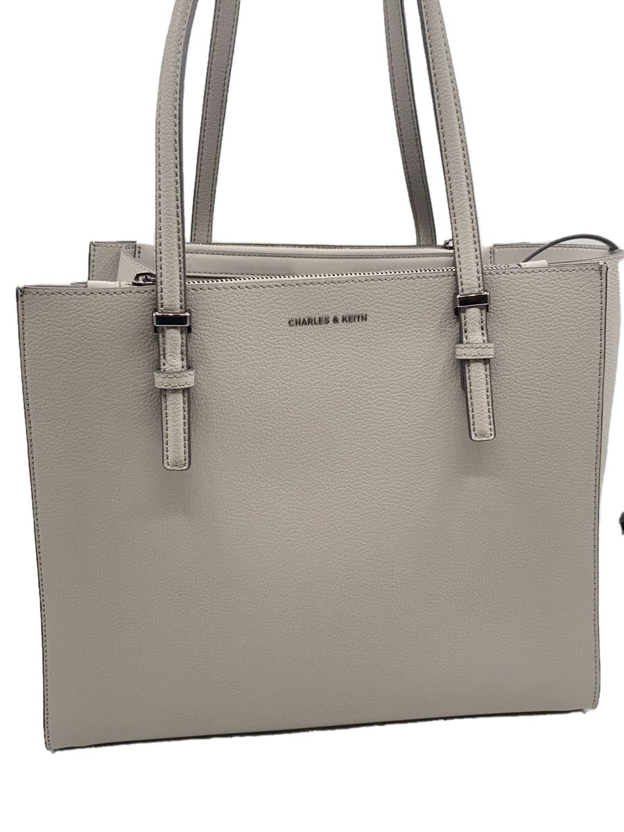 【中古】CHARLES\u0026KEITH◆クラシックダブルハンドル トートバッグ/フェイクレザー/GRY/無地/30782357【御徒面子】