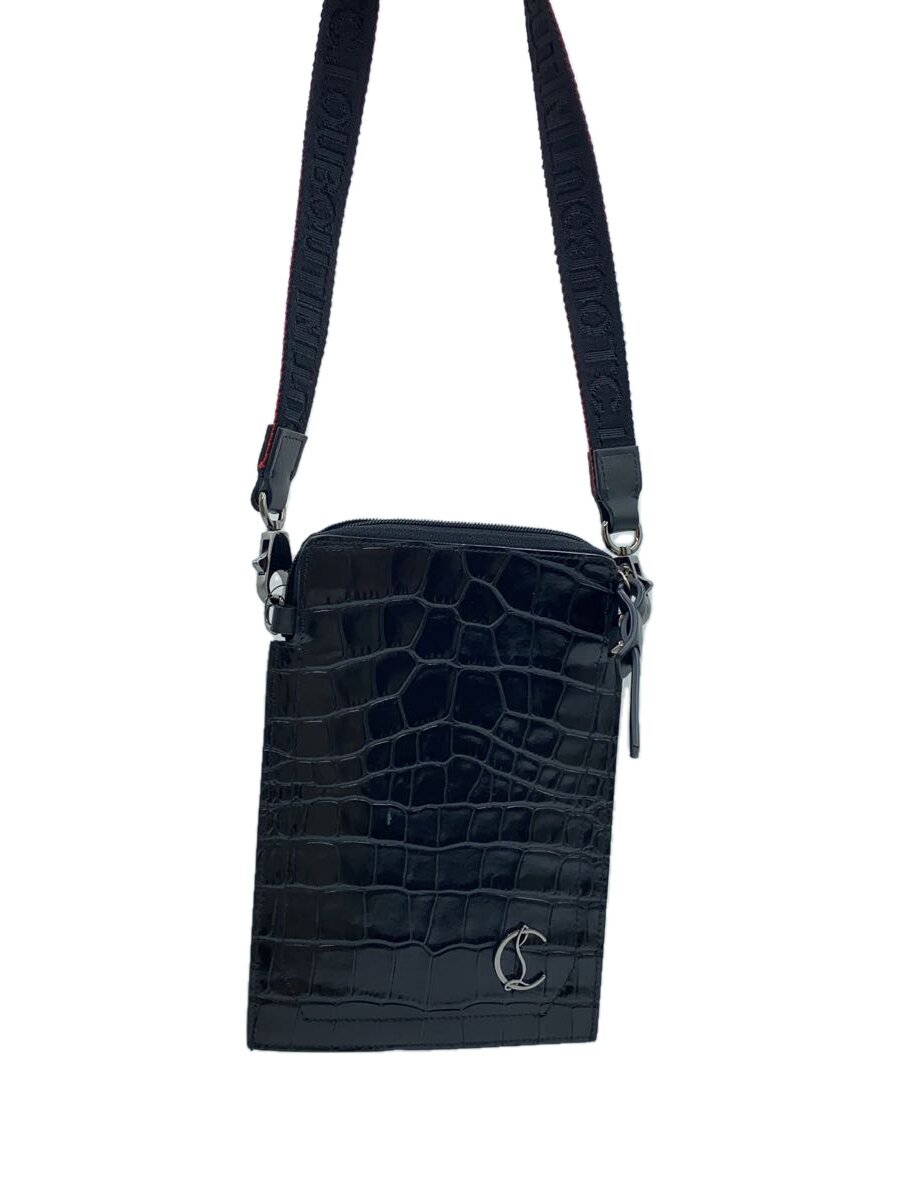 【中古】Christian Louboutin◆PHONE POUCH/合切袋/ショルダーバッグ/黒いこと/クロコダイル/型押し/【御徒面子】