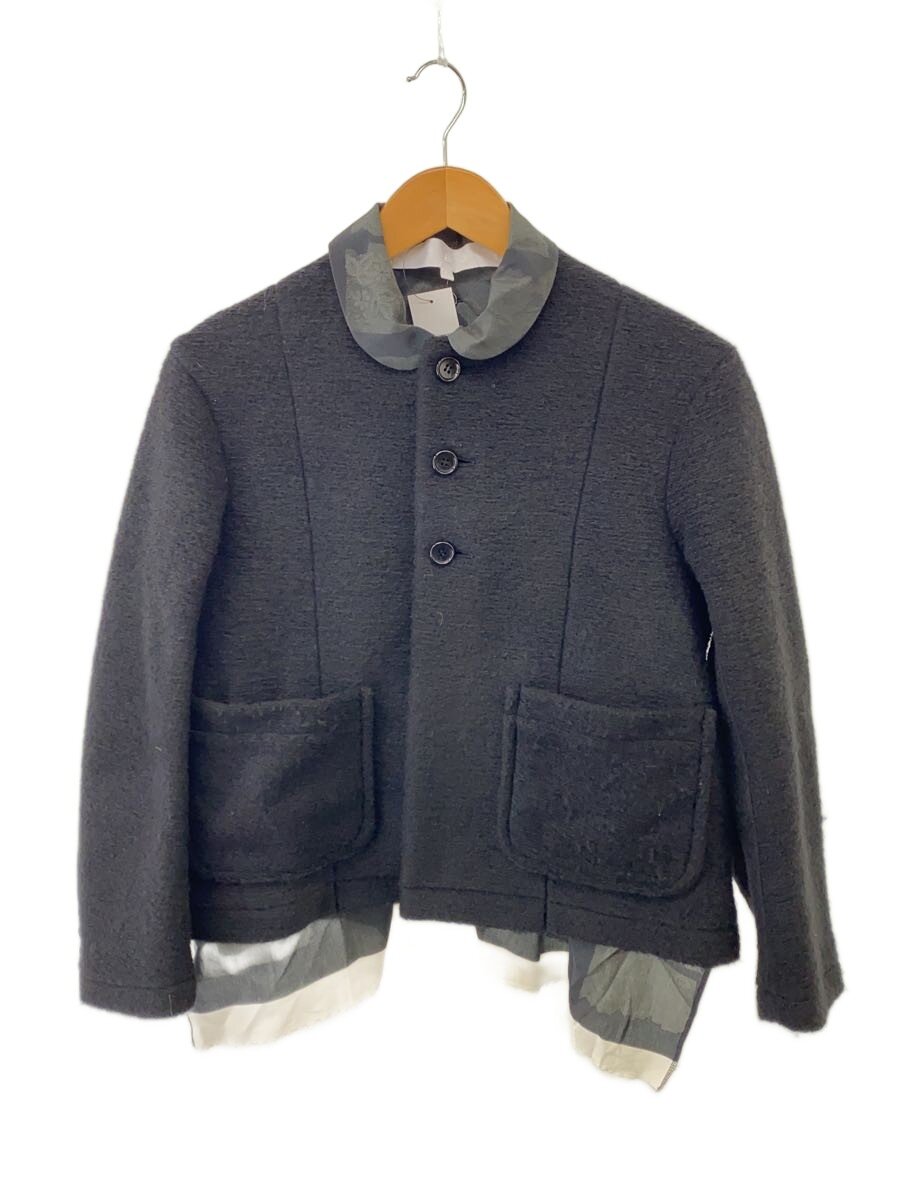 【中古】Tao COMME des GARCONS◆丸襟プリントシャツレイヤードジャケット/S/ポリエステル/BLK/総柄/TN-J004/AD2024【レディース御召しもの】