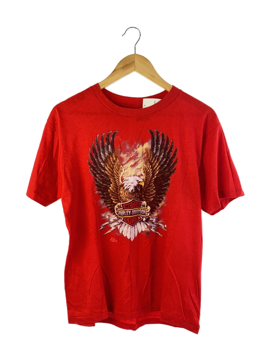 【中古】HARLEY DAVIDSON◆80s/USA製/鷲/1987/プルオーバー/L/綿織物/RED【メンズウェア】