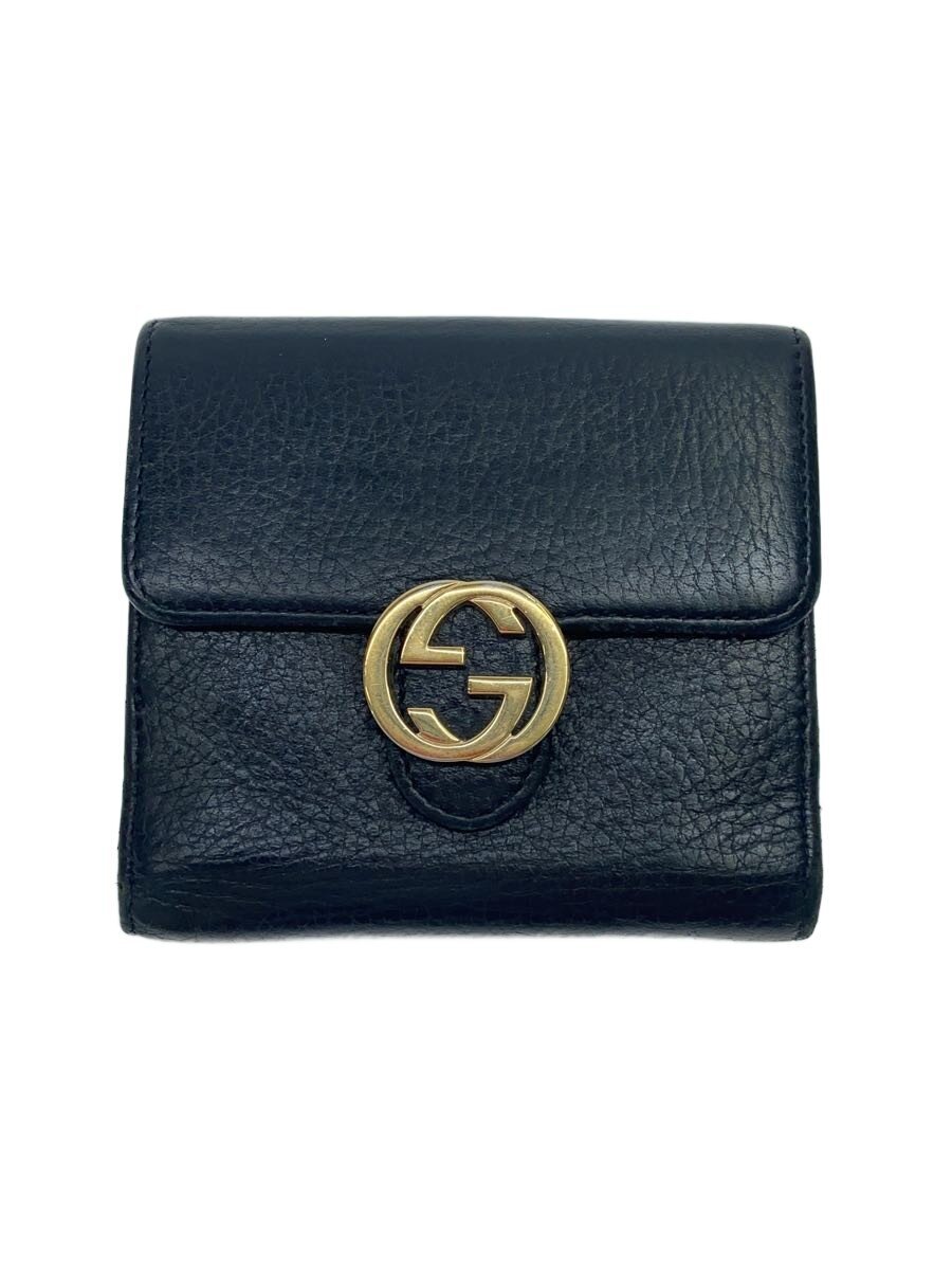 【中古】GUCCI◆2つ折り紙入れ/なめし革/BLK/レディース/615525【服飾雑貨他】