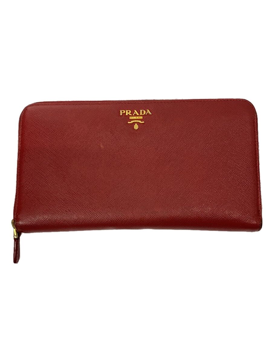 【中古】PRADA◆長紙入れ/なめし革/BRD/無地/レディース【服飾雑貨他】