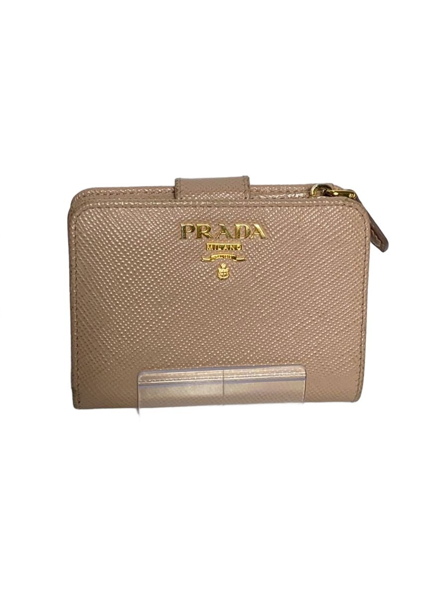 【中古】PRADA◆2ツ折サイフ/牛皮/BEG/レディース【服飾雑貨他】