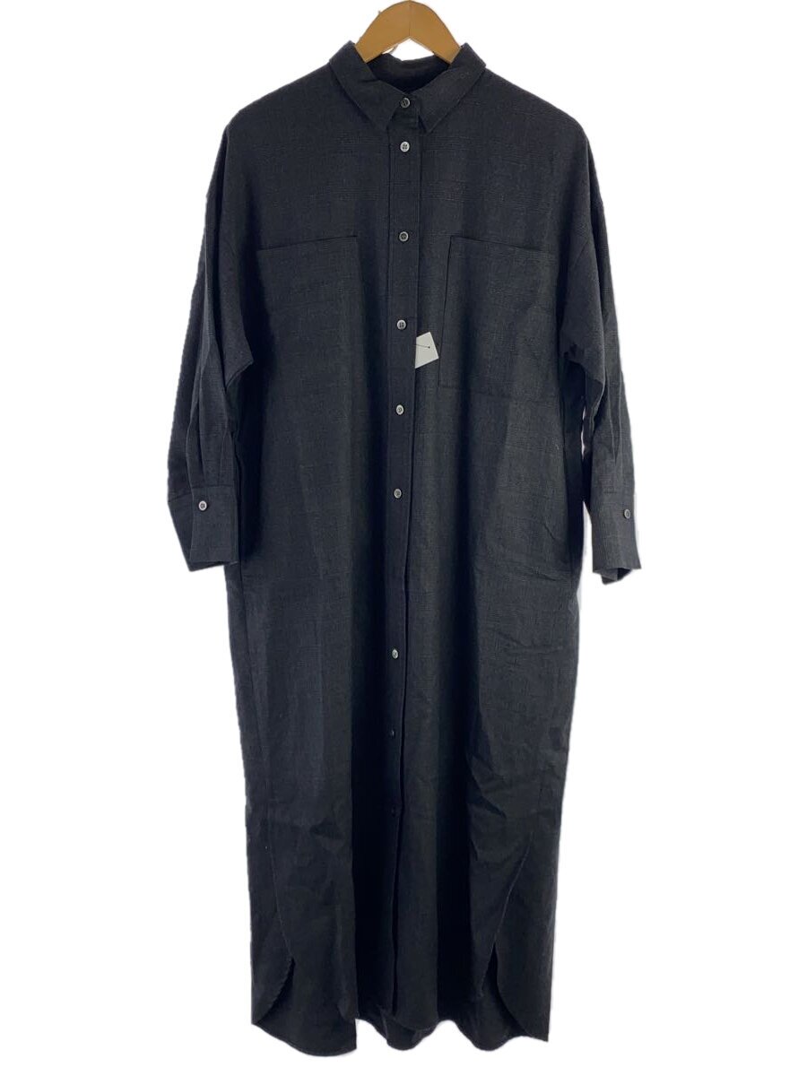【中古】SACRA◆グレンチェックロングシャツワンピース/38/羊毛/薄墨色/照合のしるし/121509041【レディース御召しもの】