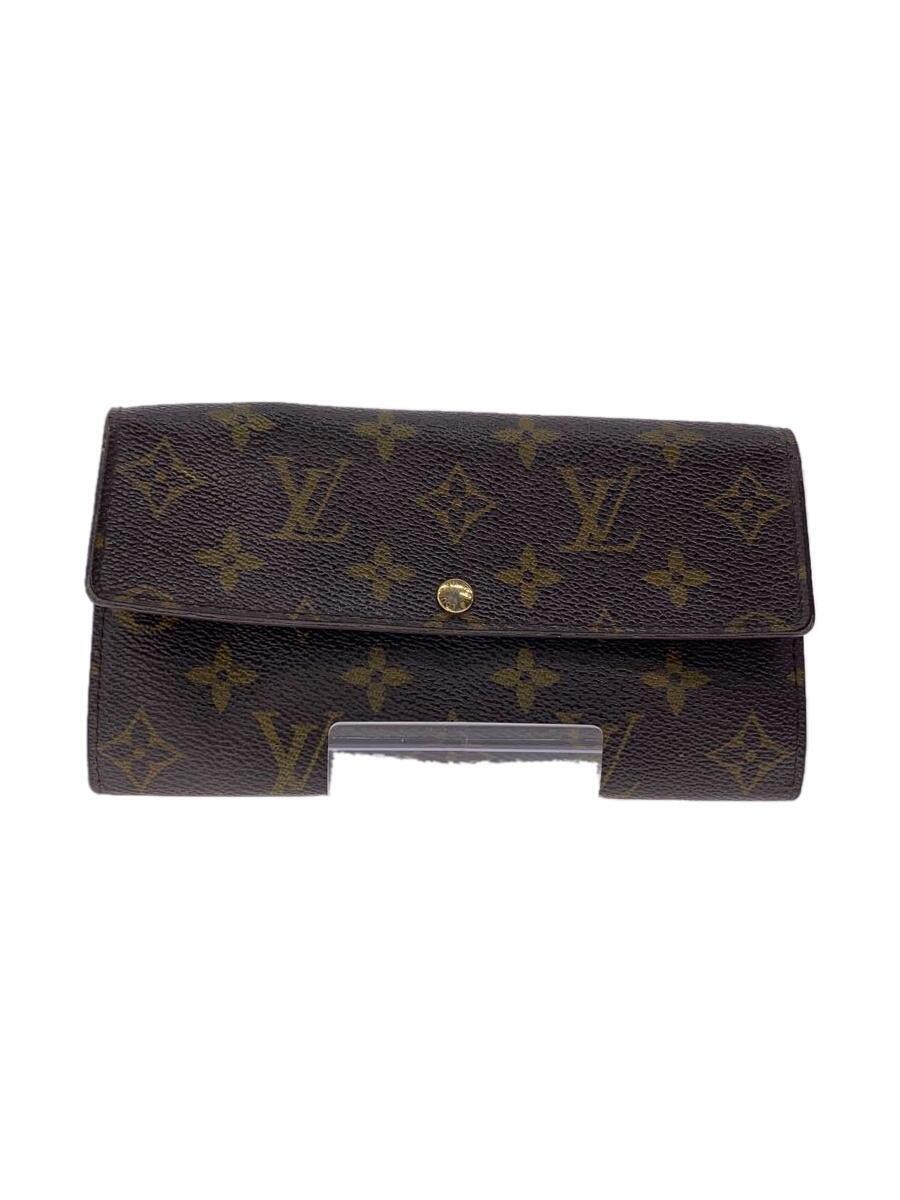【中古】LOUIS VUITTON◆1)ポルト・フォイユ・サラ_モノグラム・キャンバス_BRW/PVC/BRW/イニシャル入り/レザー剥が【服飾雑貨他】