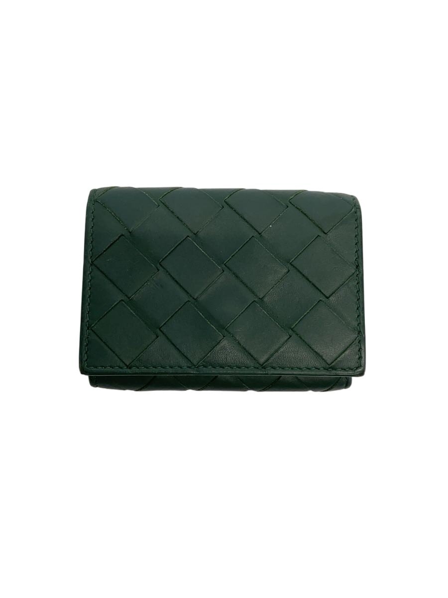 【中古】BOTTEGA VENETA◆3つ折り紙入れ/なめし革/GRN/無地/レディース/667036【服飾雑貨他】