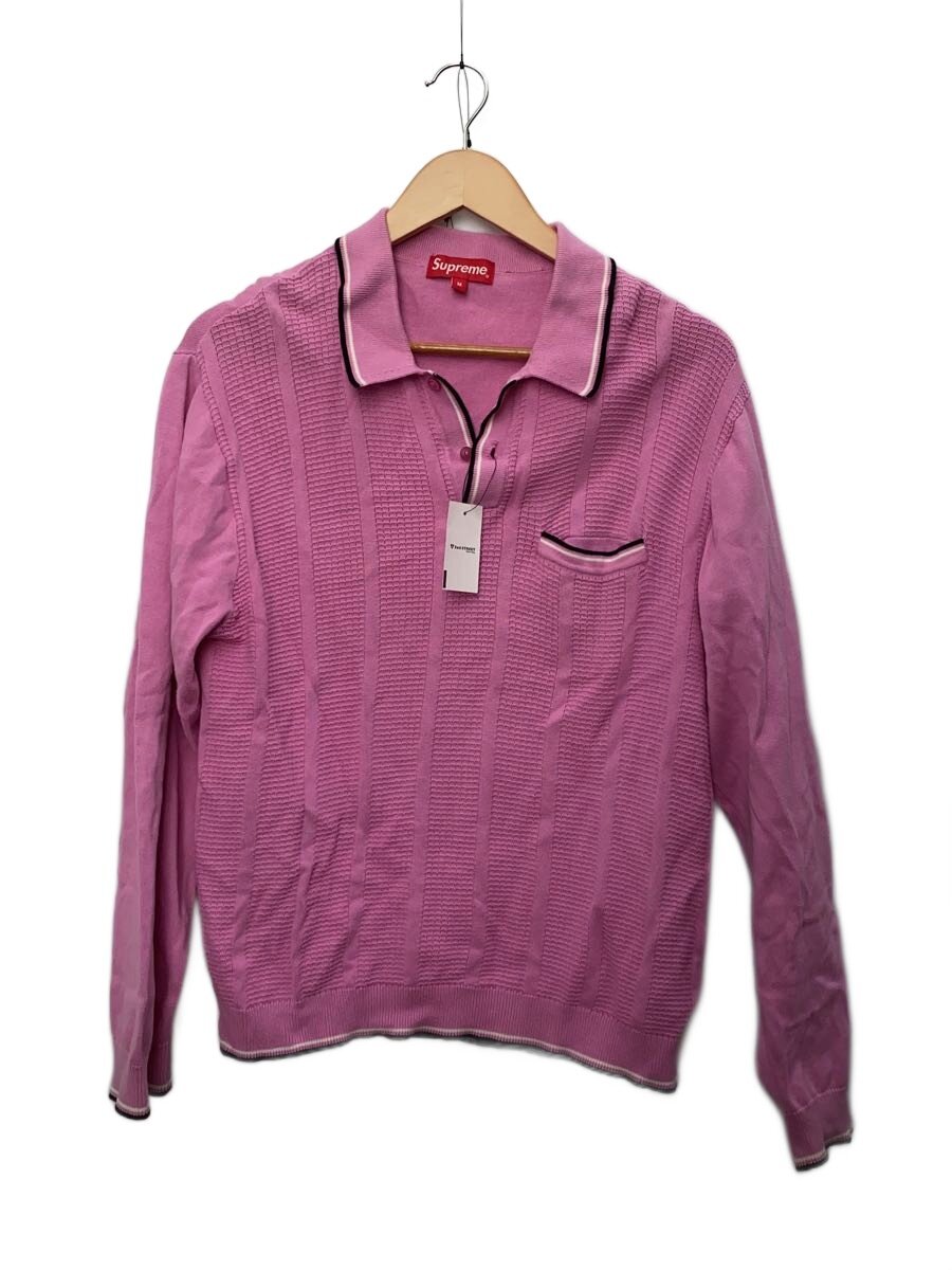 【中古】Supreme◆19AW Stripe Rib L/S Knit Polo/ニット・セーター(薄手)/M/コットン/PNK【メンズウェア】|2nd STREET 店