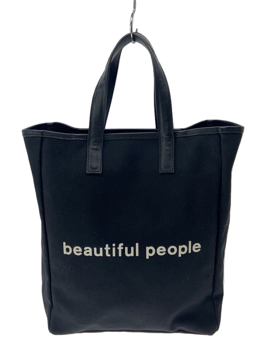 【中古】beautiful people◆トートバッグ/帆布/BLK/刷り上げる/1936611937【御徒面子】