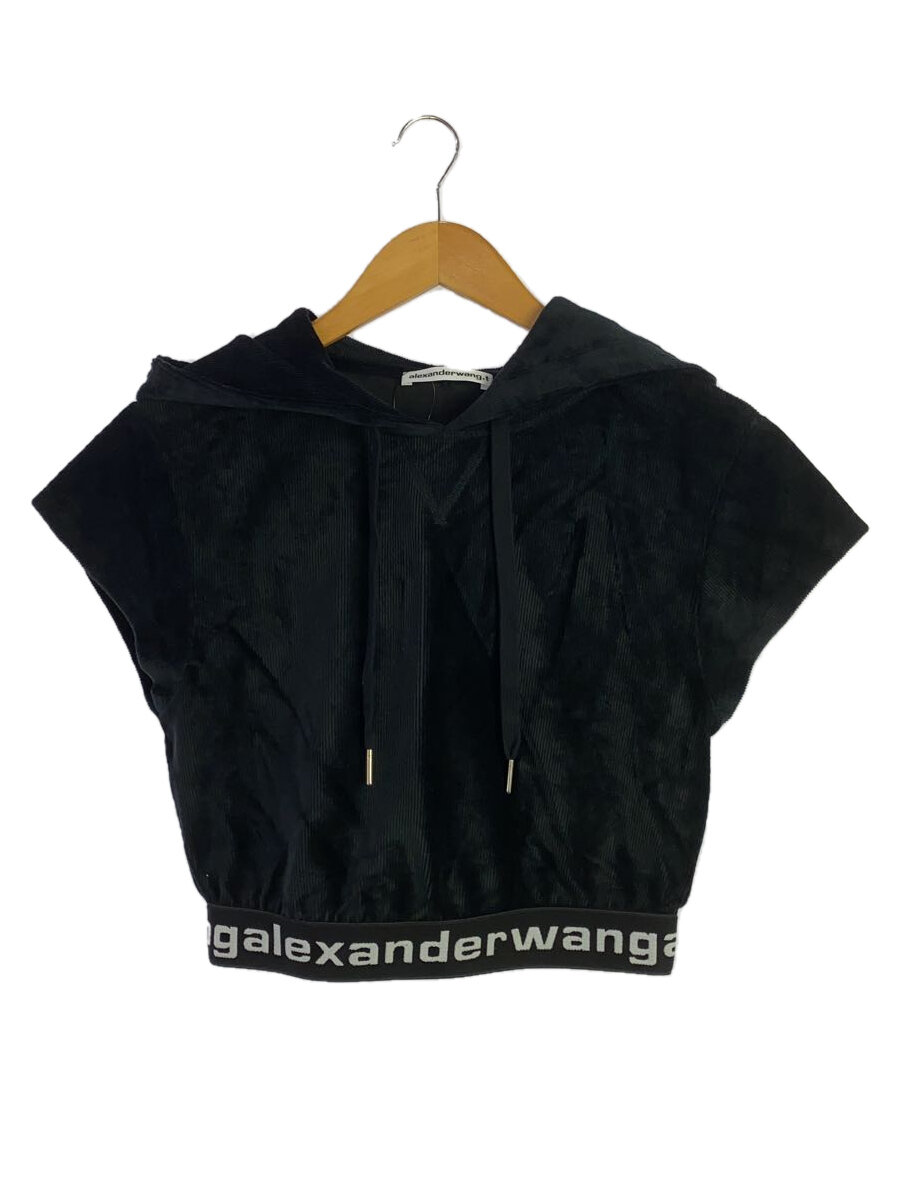 【中古】Alexander Wang◆ショートスリーブパーカー/クロップド丈/裾ロゴタイプ磁気テープ/XS/コール天/BLK//【レディースお召しもの】