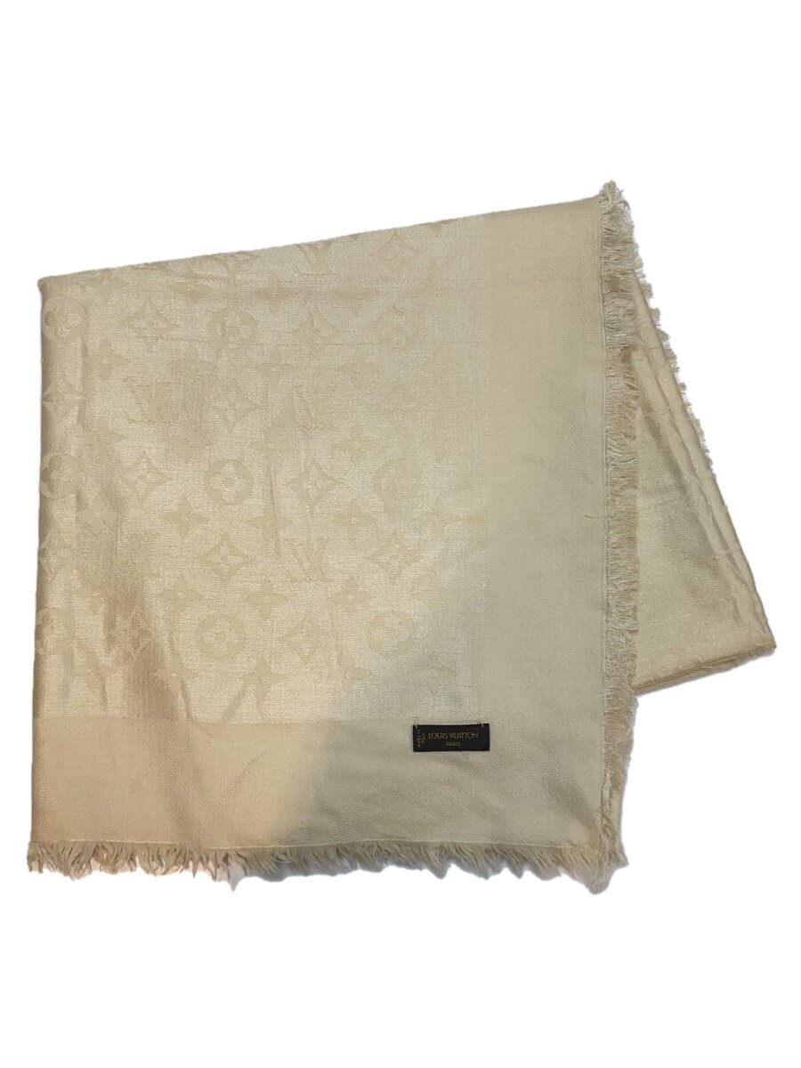 【中古】LOUIS VUITTON◆ショール・モノグラムシャイン_モノグラム_BEG/地絹/BEG/総柄/レディース【服飾雑貨他】