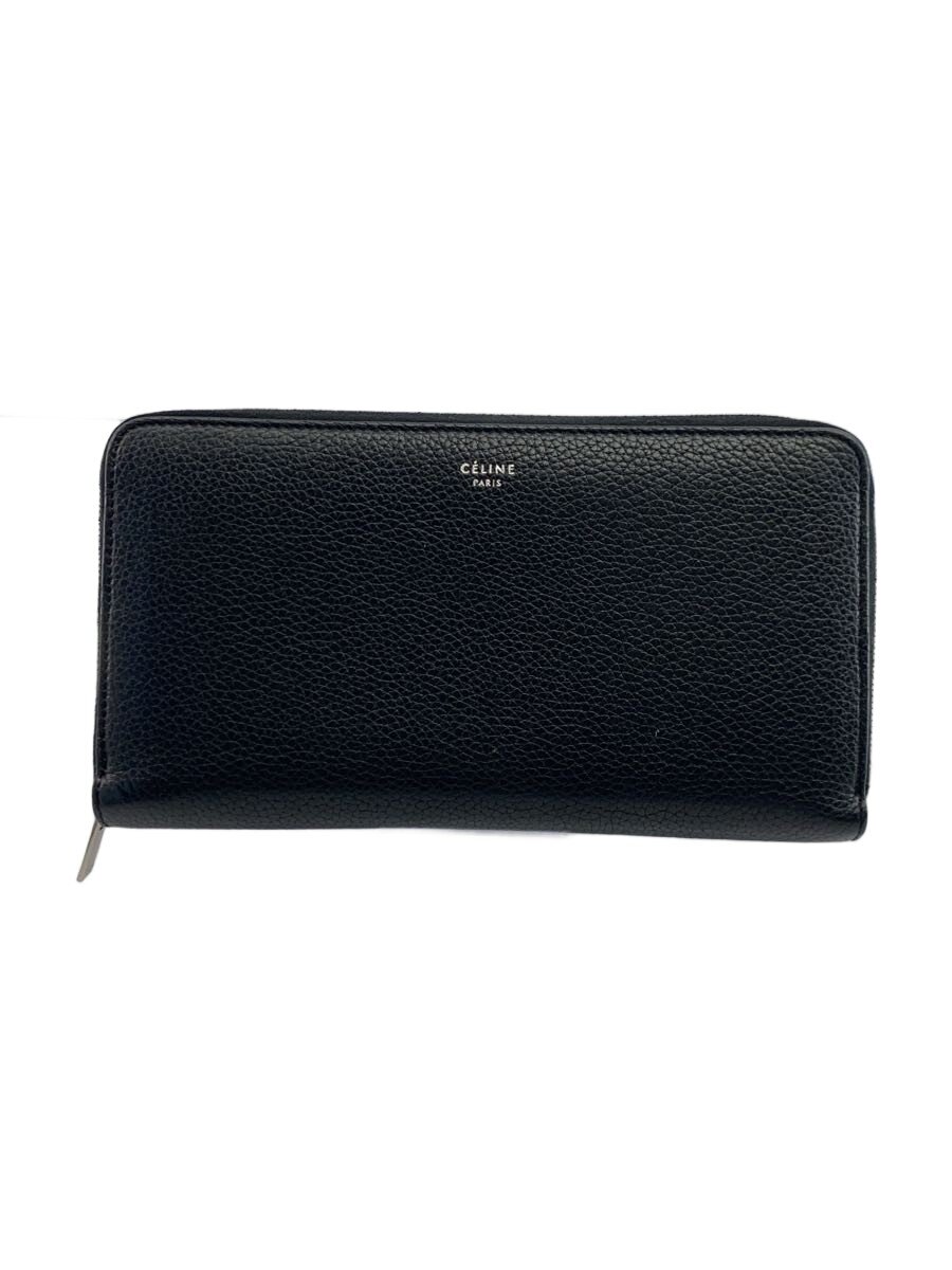 【中古】CELINE◆長紙入れ/なめし革/BLK/無地/レディース【服飾雑貨他】