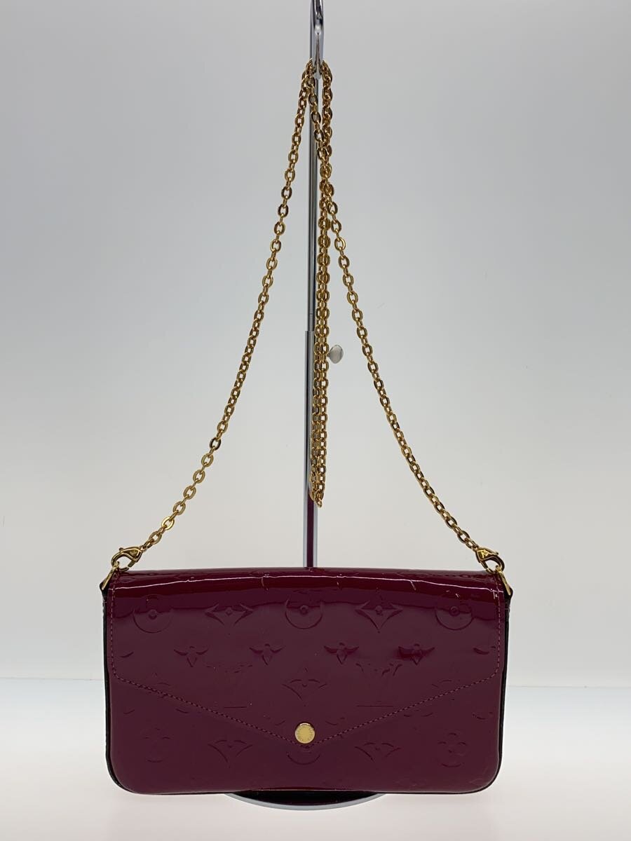 【中古】LOUIS VUITTON◆ポシェット・フェリーチェ_モノグラム・ヴェルニ/マゼンタ/チェーン店ショルダーバッグ/エナメル/M61469【御徒面子】