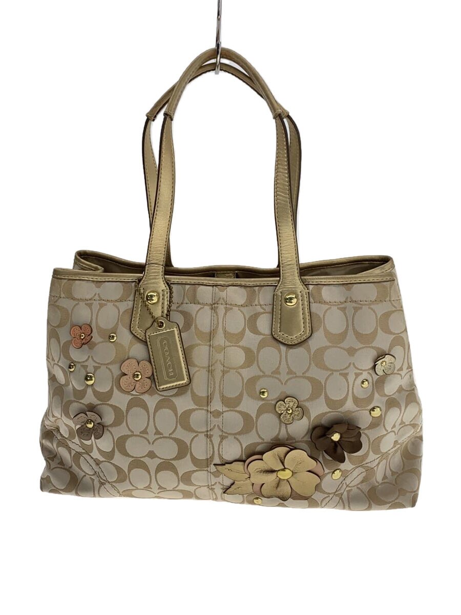 【中古】COACH◆トートバッグ_書き判_総柄/--/BEG【御徒面子】