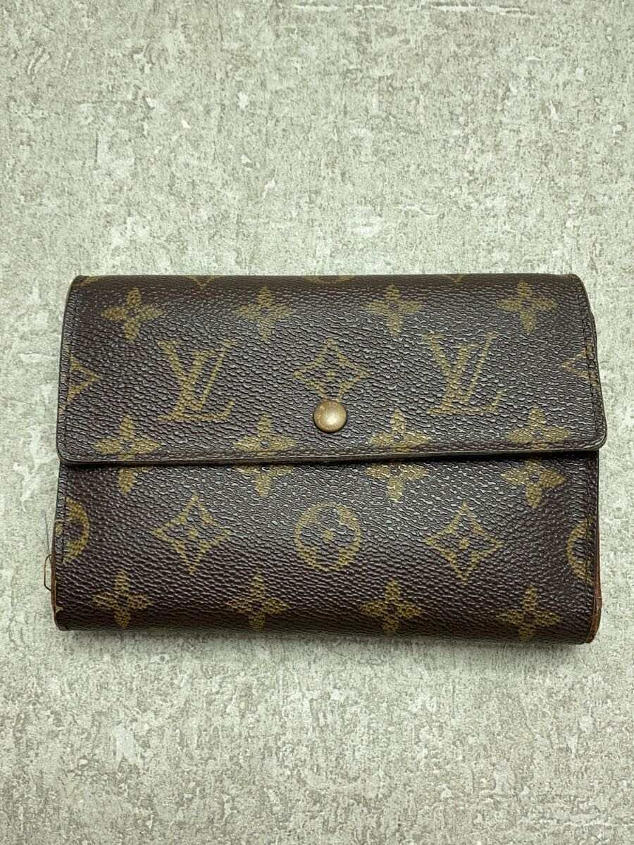 【中古】LOUIS VUITTON◆ポルト・トレゾール・エテュイシェキエ_モノグラム・キャンバス_BRW/PVC/BRW/総柄/レディース/【服飾雑貨他】