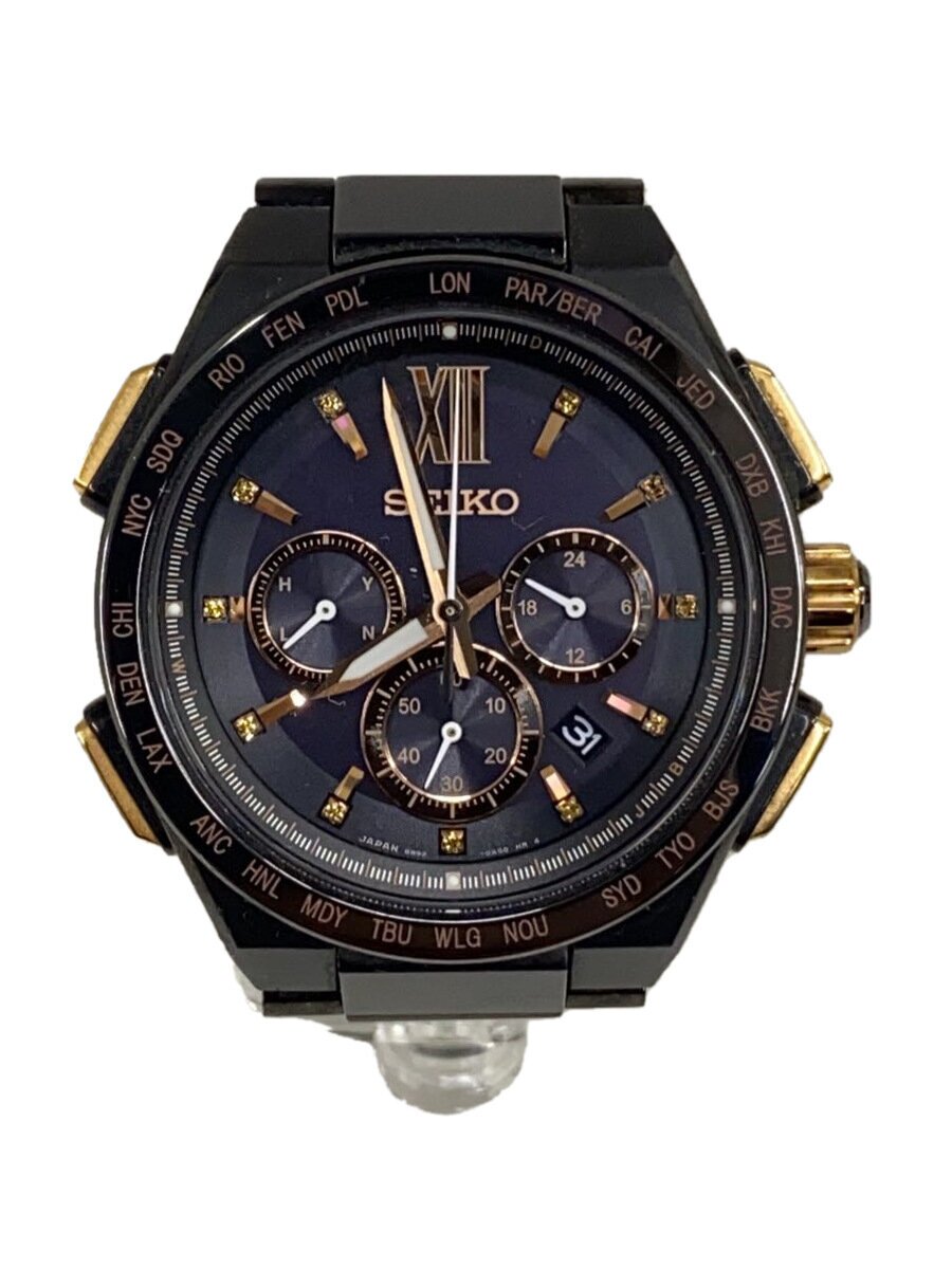 【中古】SEIKO◆ソーラーウォッチ/アナログ/ステンレス鋼/ORN/BLK/8B92-0AH0【服飾雑貨他】