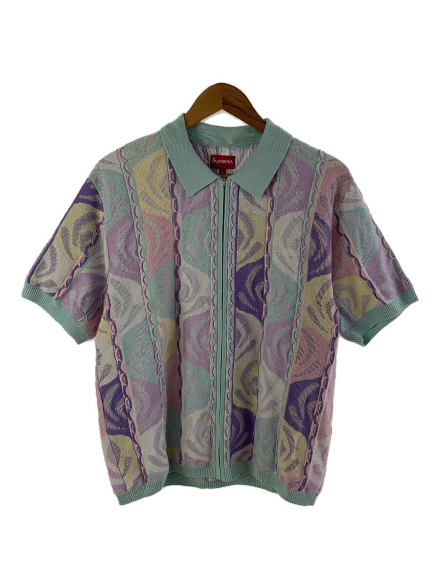 【中古】Supreme◆22SS/Abstract Textured ZIP UP POLO/スポーツシャツ/M/綿織物/BLU/無地【メンズウェア】